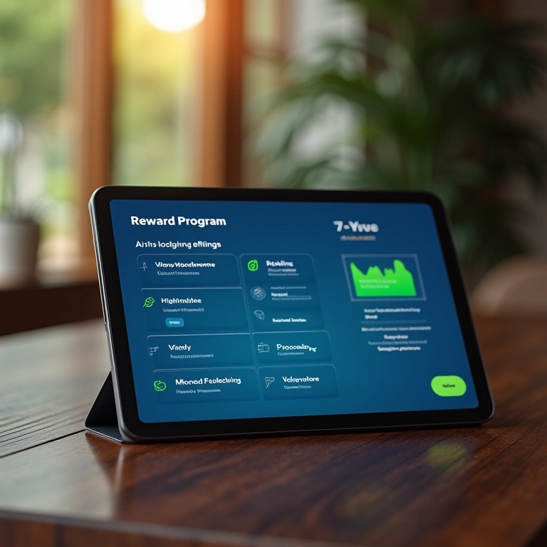 IA ajustando dinamicamente programa de recompensas em tablet com dados em tempo real.