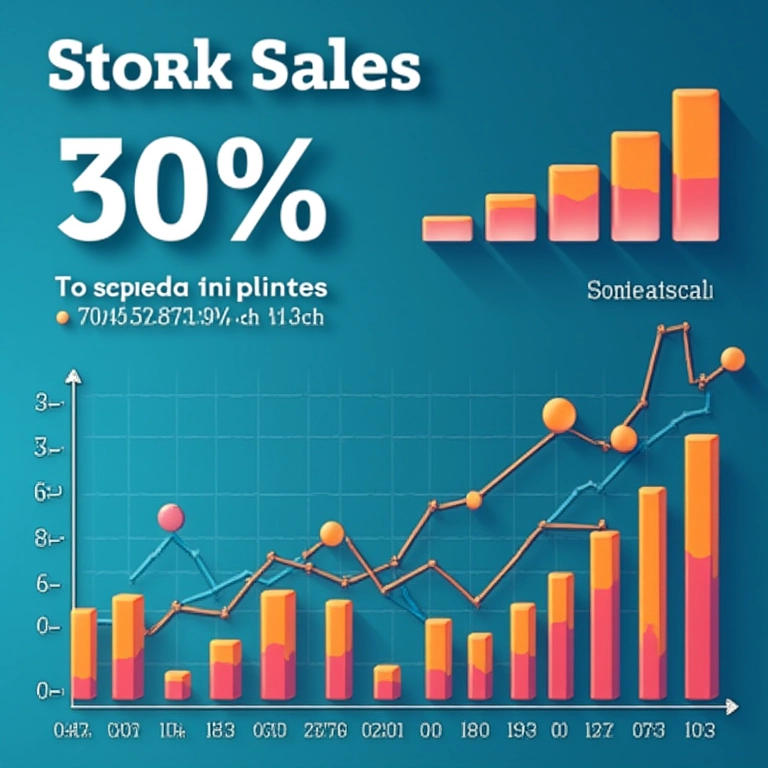 Infográfico mostrando estatísticas de vendas com números e gráficos de crescimento.