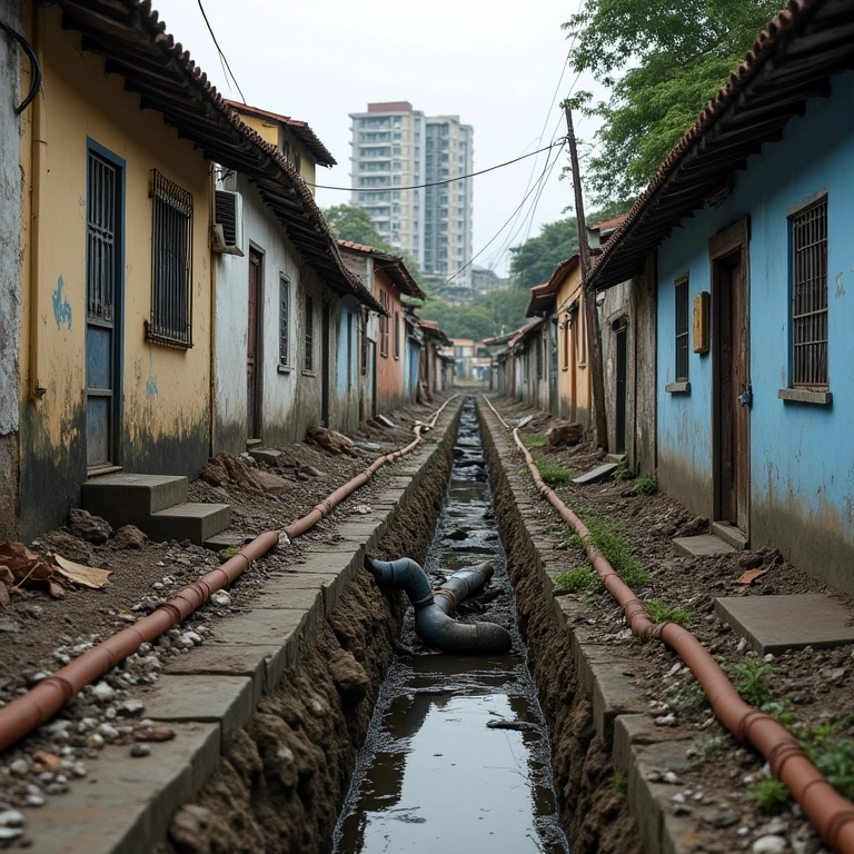 Infraestrutura precária em favela pela falta de investimento