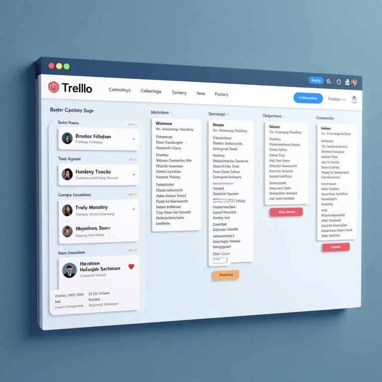 Interface do Trello mostrando gerenciamento de tarefas, prazos e colaboração.