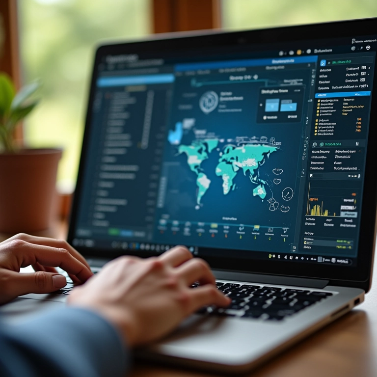 Interface intuitiva de software de gestão sendo utilizada por diversas pessoas.