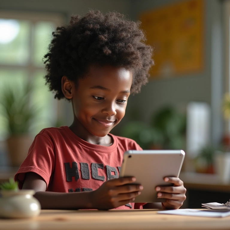 Jovem adulto gerenciando mesada com app de orçamento em tablet.