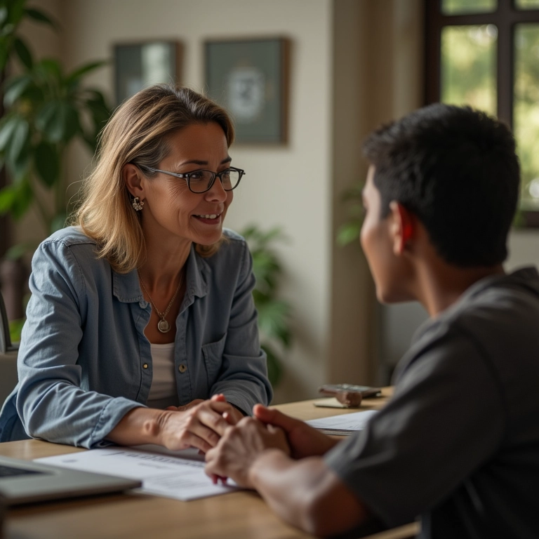 Líder escutando ativamente membro da equipe.