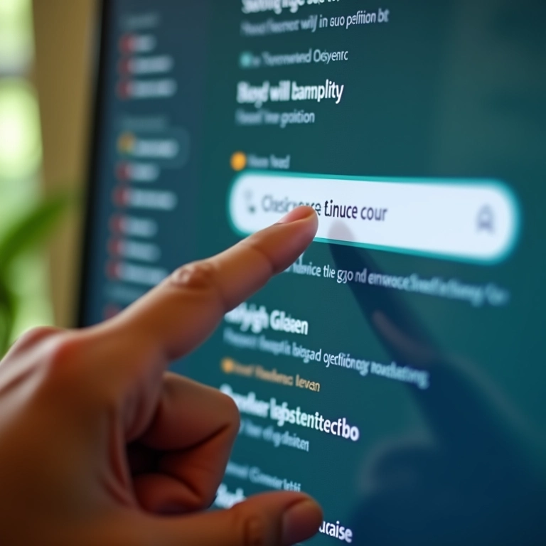 Mão clicando em resultado de busca com logo da marca.