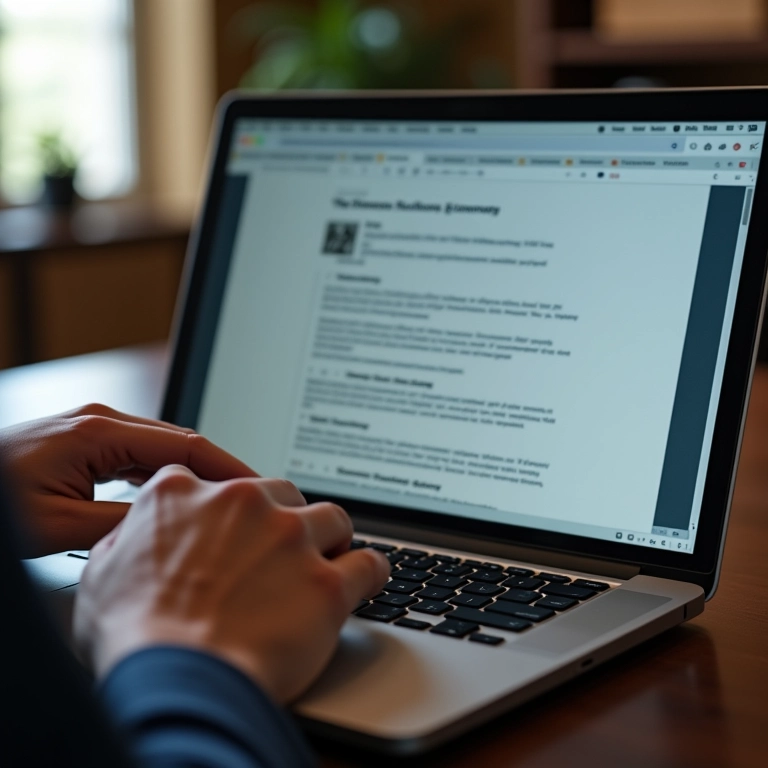 Mão digitando conteúdo de qualidade em um laptop.