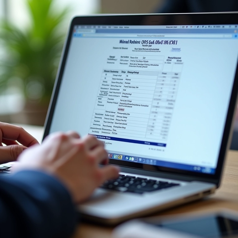 Mãos digitando em laptop com formulário EFD ICMS/IPI na tela.