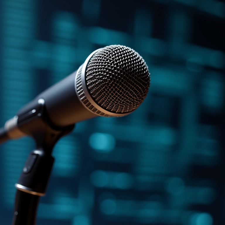 Microfone transcrevendo voz em texto com precisão e em vários idiomas.