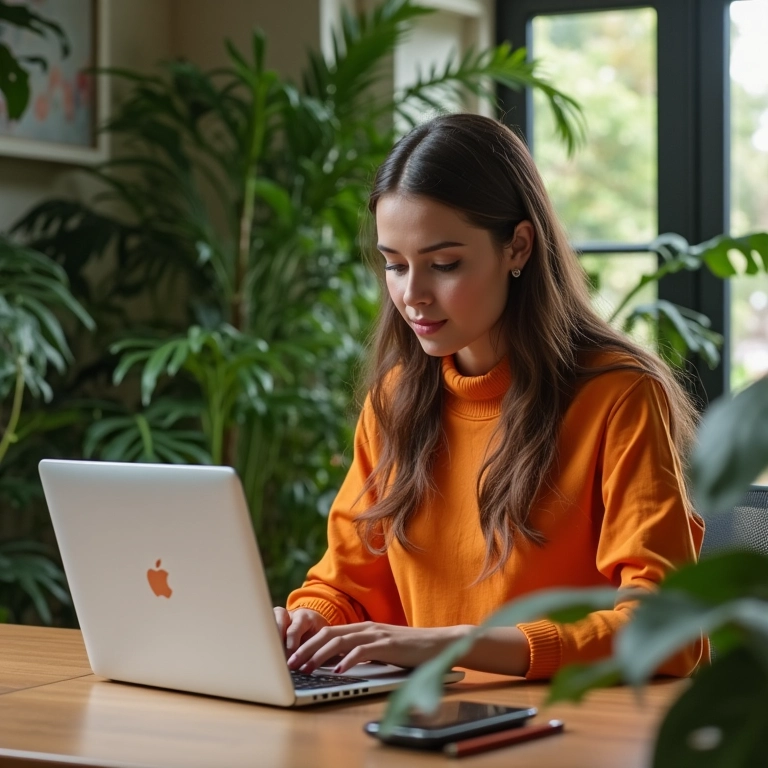Mulher analisa benefícios de um sistema ERP para sua loja virtual.