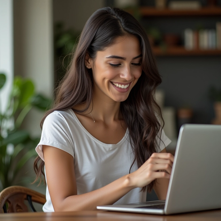 Mulher analisa dados de clientes para copywriting de e-commerce.