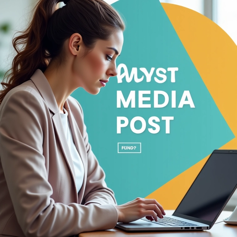 Mulher criando post de rede social com texto chamativo no Canva.