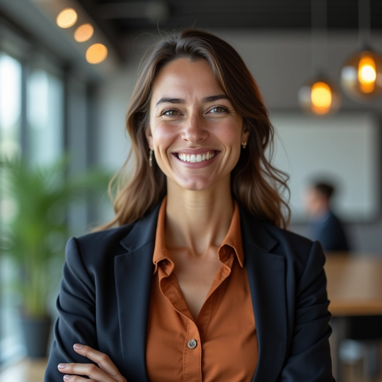 Mulher de negócios negociando com fornecedor em escritório.