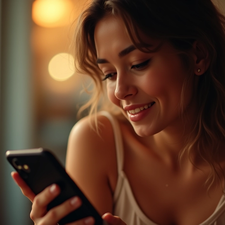 Mulher interagindo com a comunidade TikTok pelo smartphone.