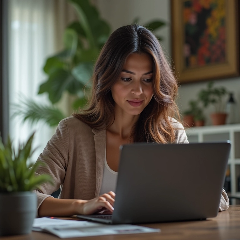 Mulher monitorando mídia e avaliando resultados em SP.