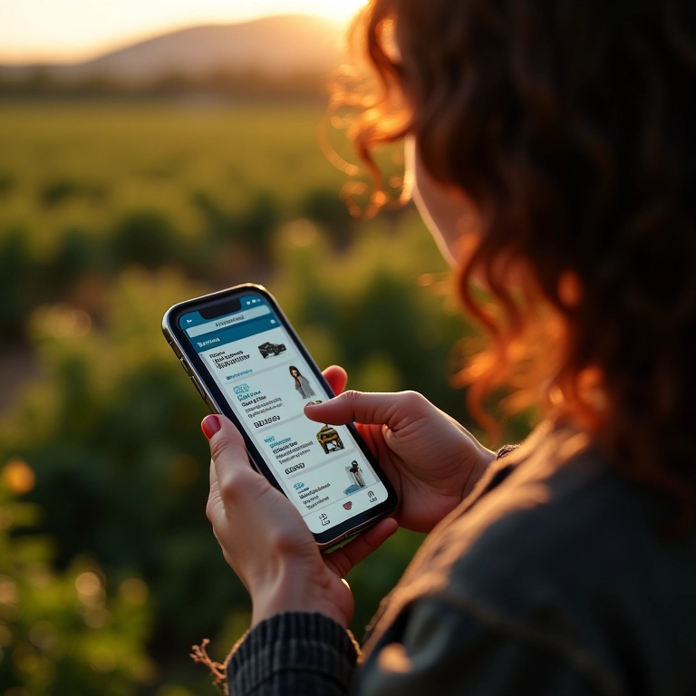Mulher navegando ofertas personalizadas no celular.