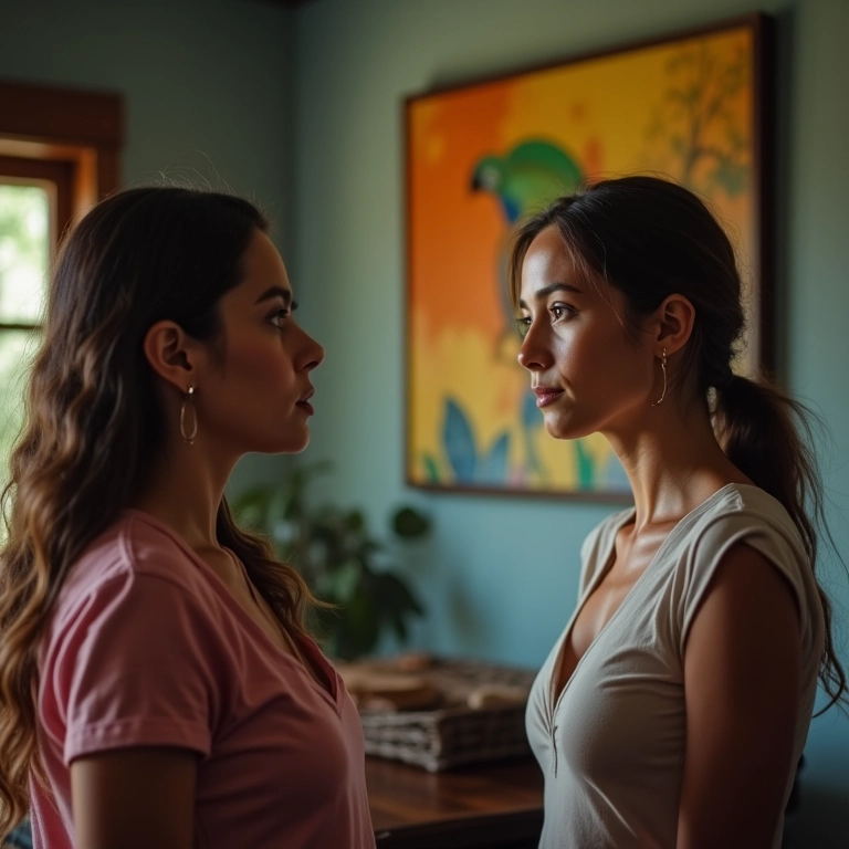 Mulher parafraseando o que ouviu, confirmando entendimento, arte brasileira.