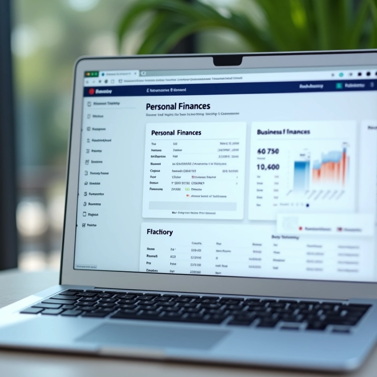 Painéis financeiros distintos mostrando a saúde financeira pessoal e empresarial.