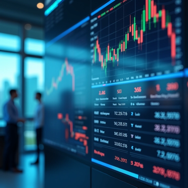 Painel de controle com métricas ESG e dados financeiros em ambiente corporativo.