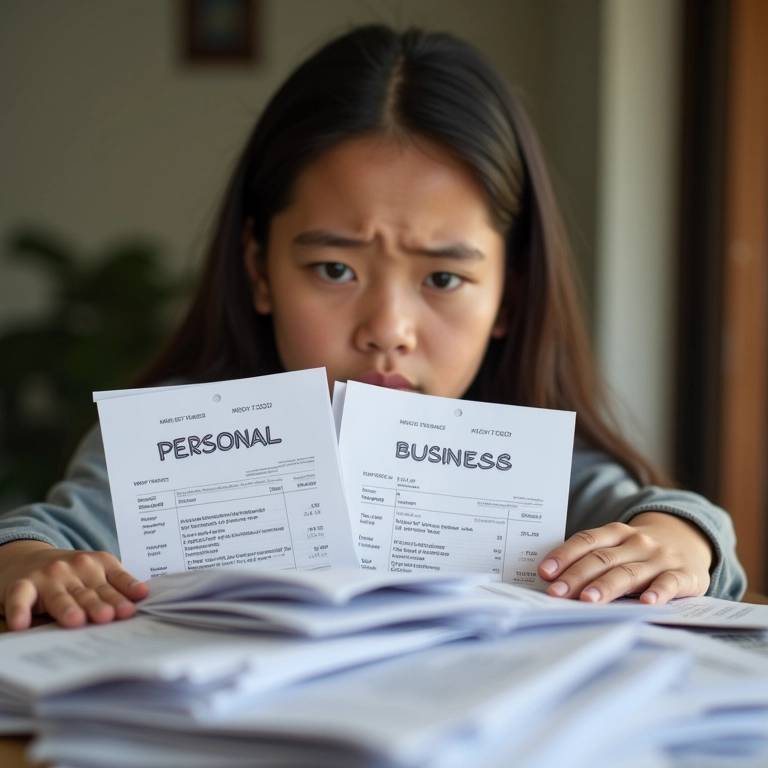 Pessoa aliviada após separar gastos pessoais e empresariais em pastas.