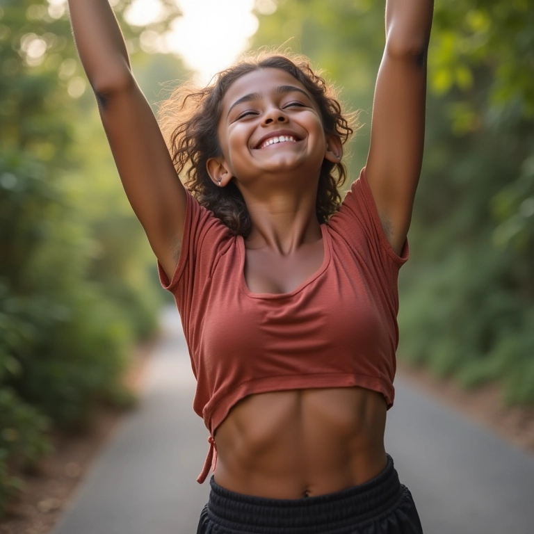 Pessoa celebrando pequena conquista, como completar exercício ou tarefa.