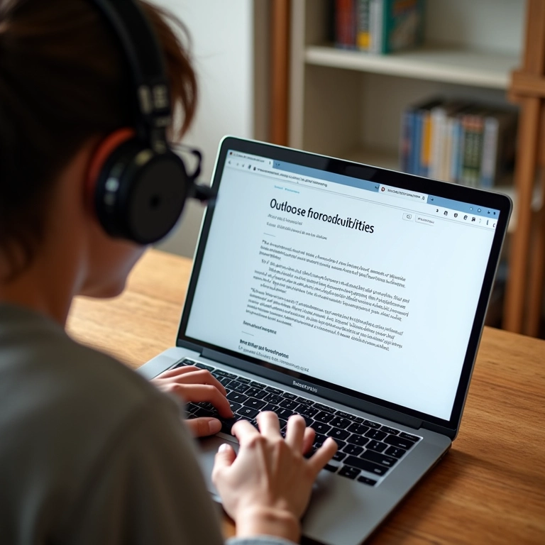 Pessoa usando tecnologia assistiva em um site com texto bem estruturado e acessível.