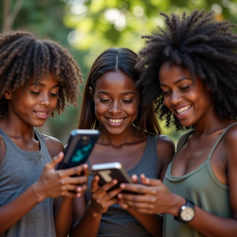 Pessoas lendo avaliações positivas e conteúdo personalizado em smartphones.