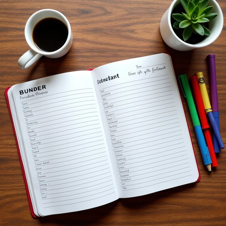 Planner financeiro aberto, mostrando organização das finanças pessoais.