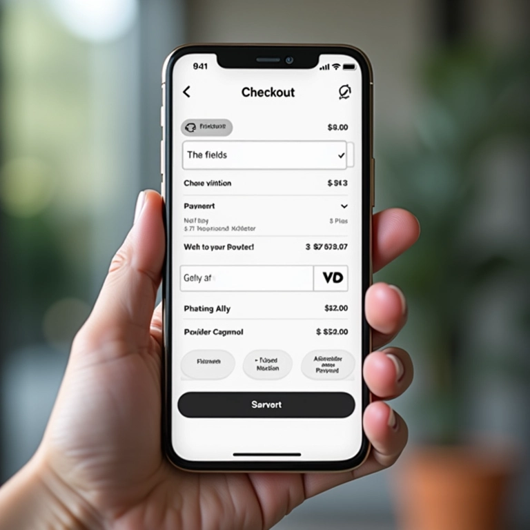 Processo de checkout móvel simplificado com poucos campos e opções de pagamento rápido, reduzindo o atrito na compra.