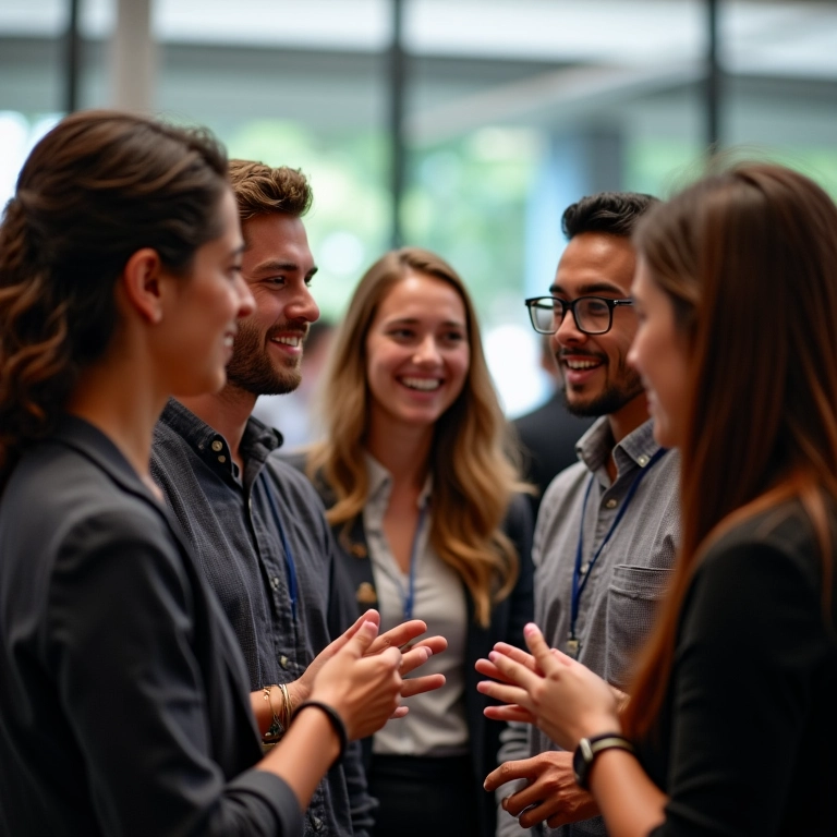 Profissionais de tecnologia em evento de networking em SP.