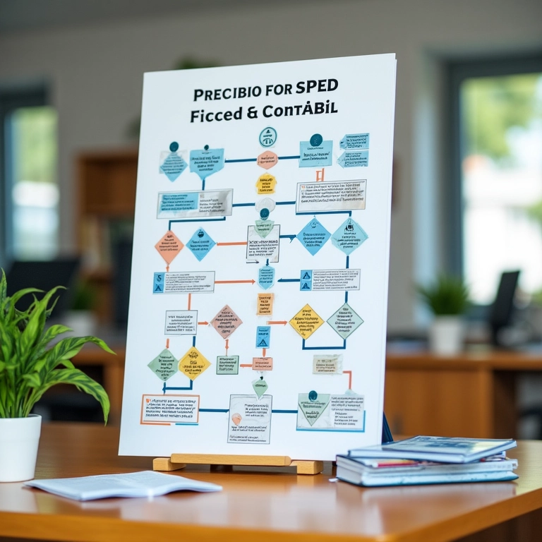 Profissional analisando fluxograma de preparação para o SPED em escritório.