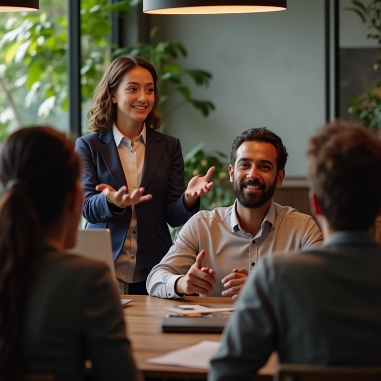 Profissional de RH conduzindo workshop sobre retenção de talentos.