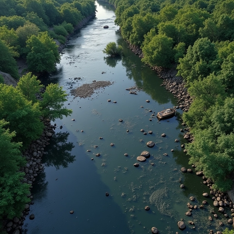 Rio poluído em São Paulo devido à falta de saneamento