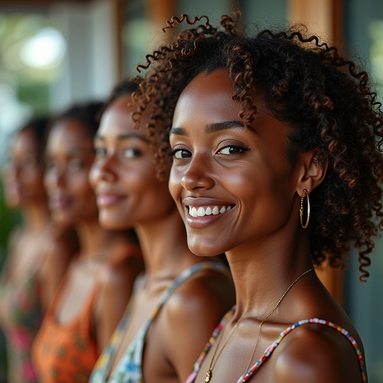 Segmentação de clientes com IA: mulheres brasileiras recebendo experiências de compra personalizadas.