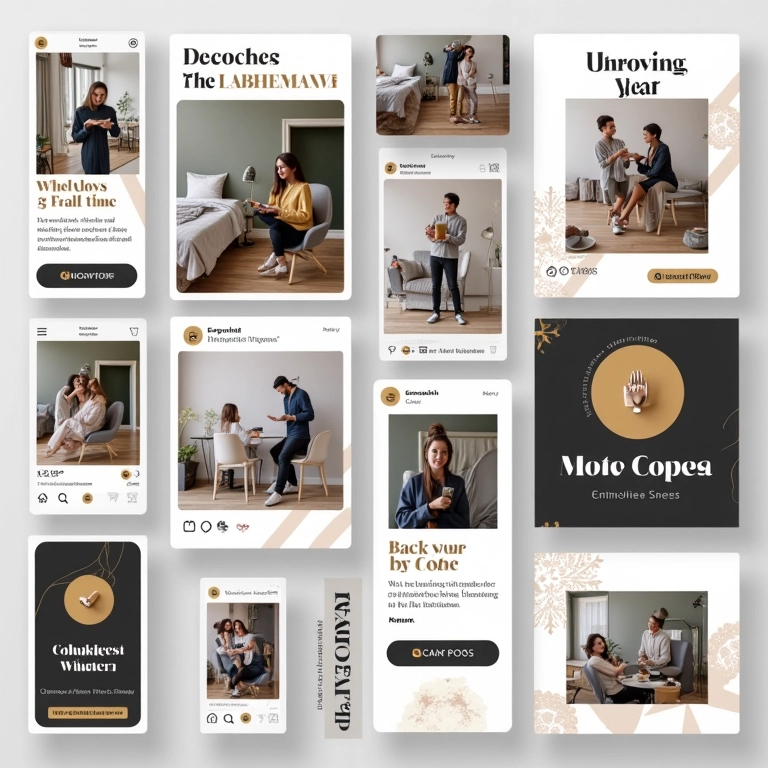 Série de posts consistentes de redes sociais criados no Canva, mostrando identidade visual unificada.