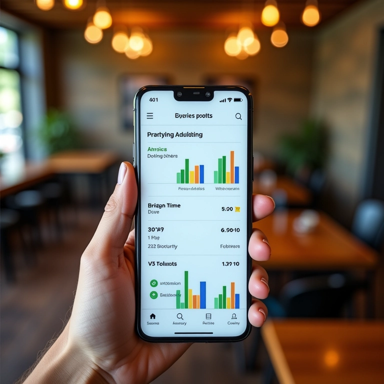 Smartphone mostrando análise de horários de publicação ideais em café brasileiro.