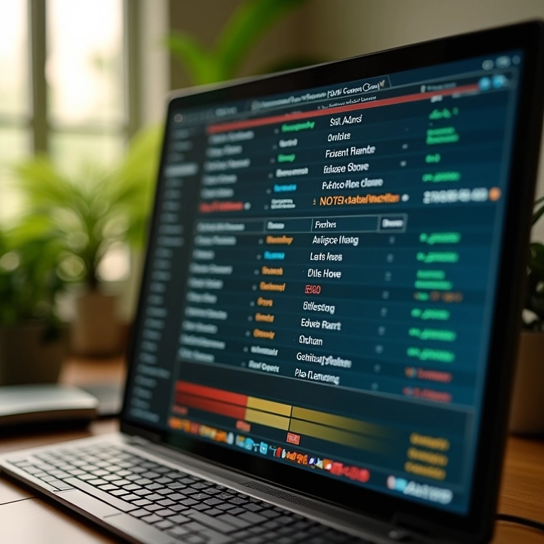 Tela de computador mostrando nomes de arquivos de imagem com pontuação de SEO.