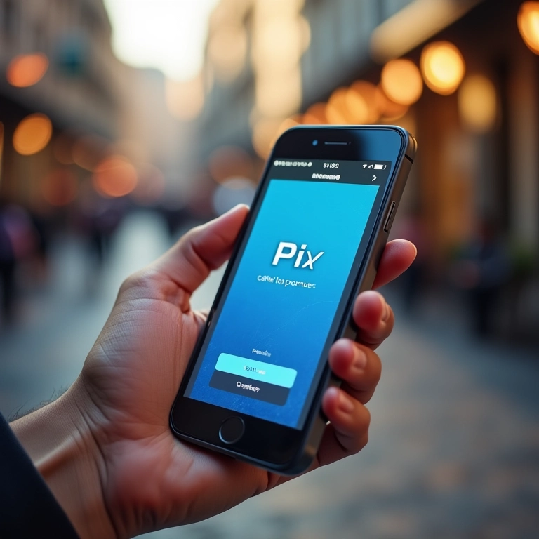 Tela de smartphone mostrando comprovante de pagamento PIX bem-sucedido em SP.