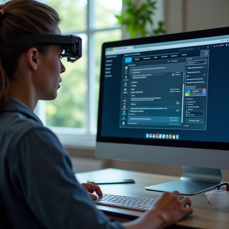 Usuário com deficiência visual ajustando as configurações de contraste de um site.