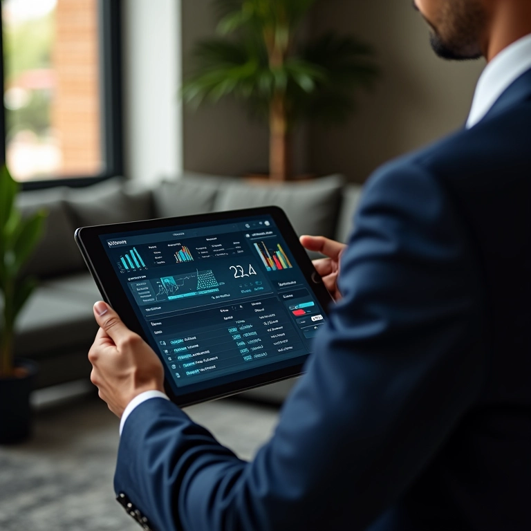 Visualização de dados em tablet mostrando métricas de CTAs.