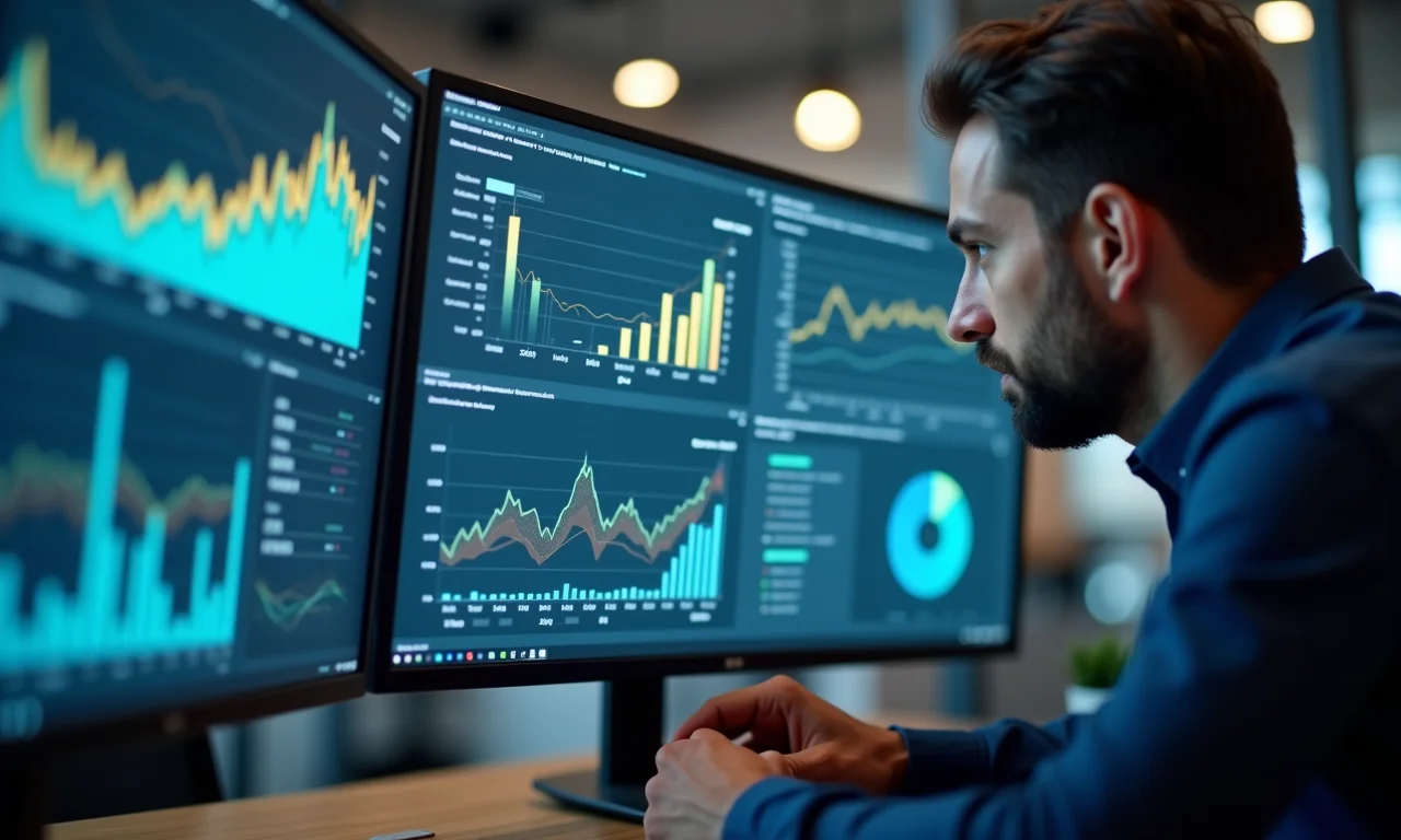 Analista examinando gráficos de dados para growth hacking.