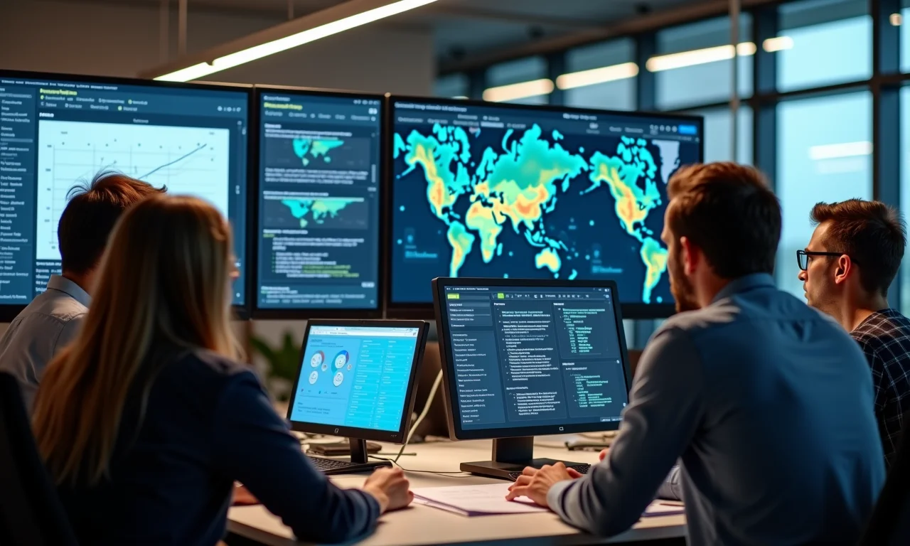 Analistas examinando dados de navegação com IA.
