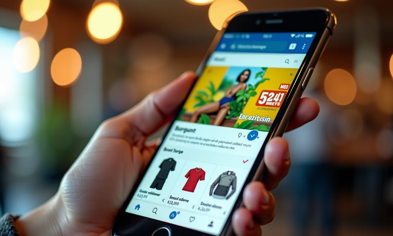 Anúncio mobile-friendly exibindo produtos de e-commerce brasileiro em smartphone.