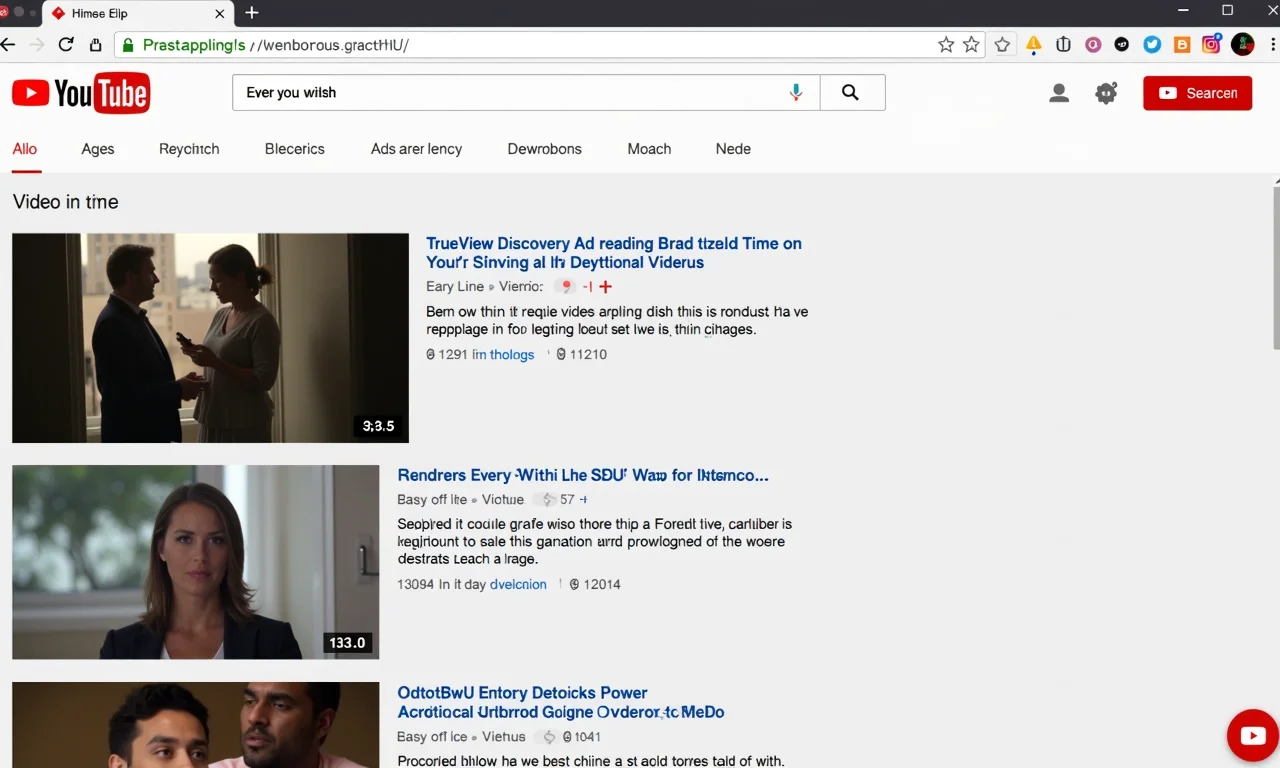 Anúncio TrueView Discovery exibido nos resultados de pesquisa do YouTube.