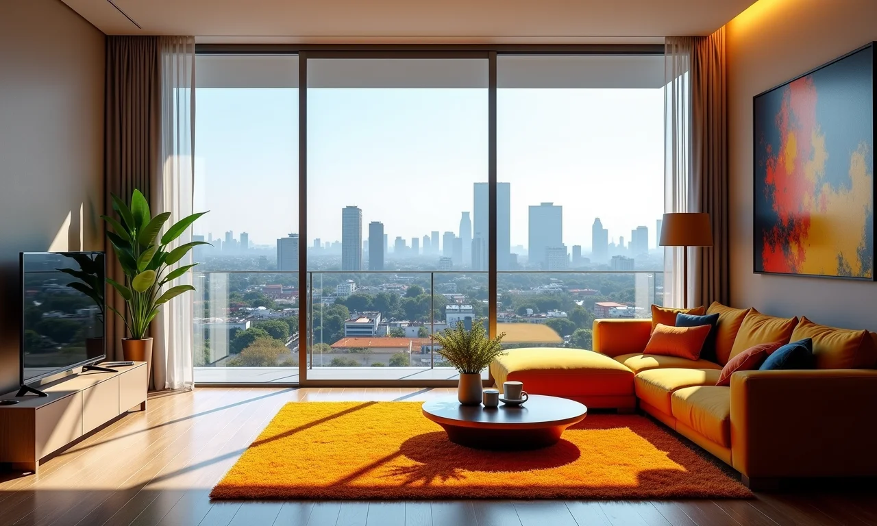 Apartamento moderno em SP com vista para a cidade, representando valorização imobiliária.