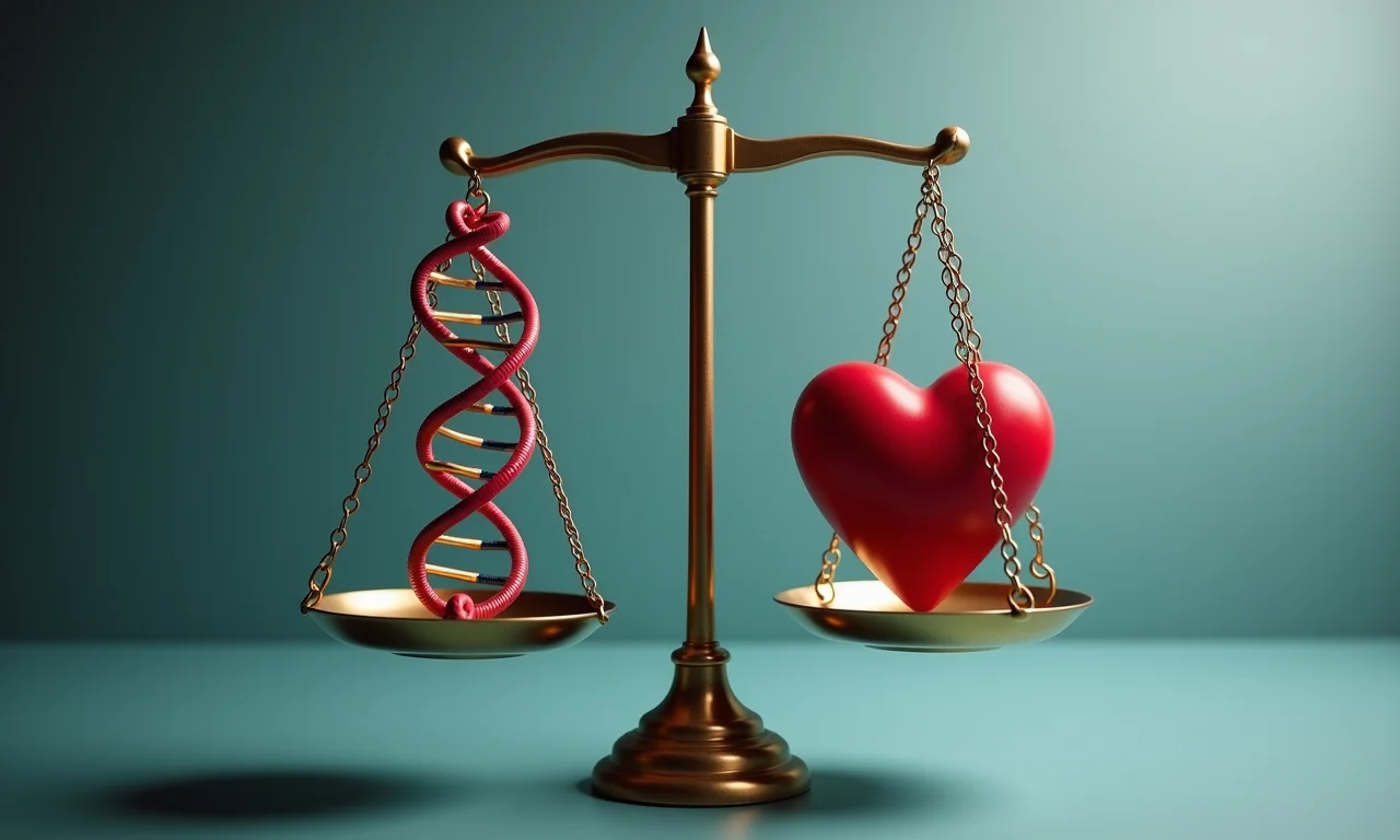 Balança ética representando os dilemas da edição genética.