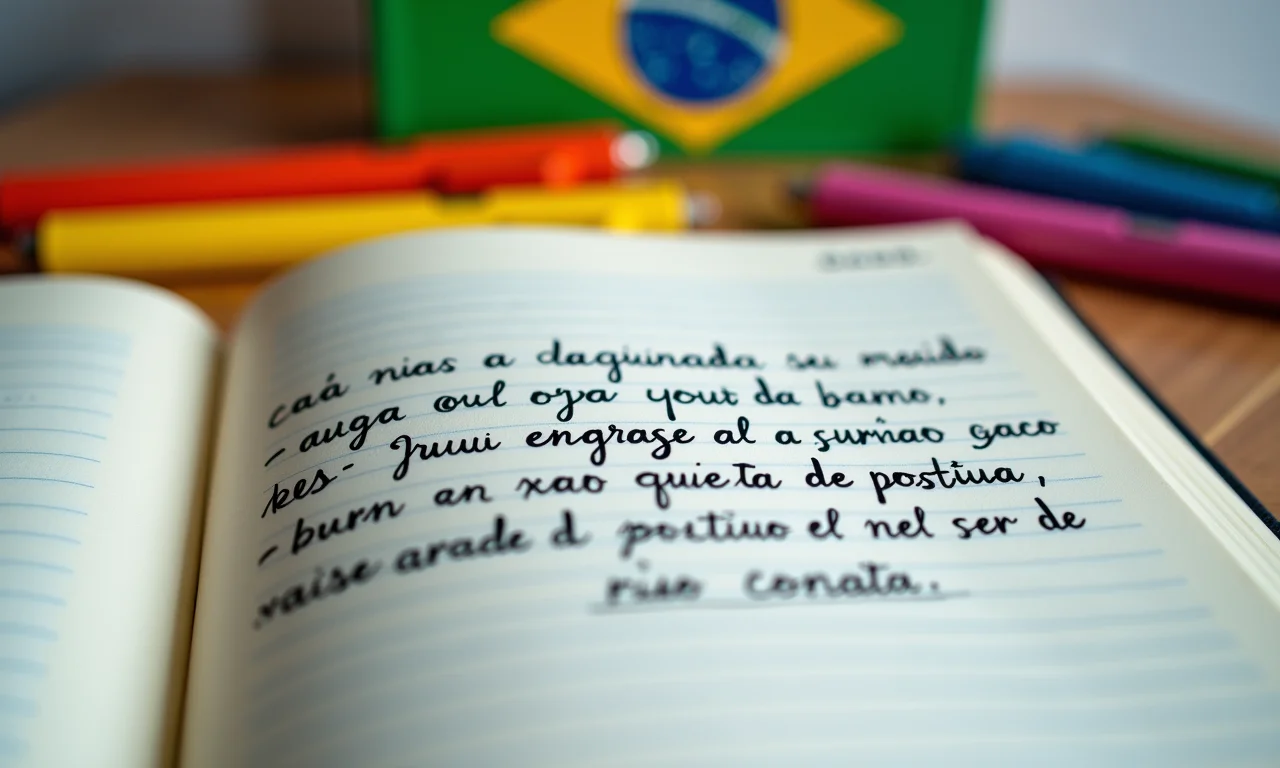 Caderno com afirmações positivas escritas à mão.