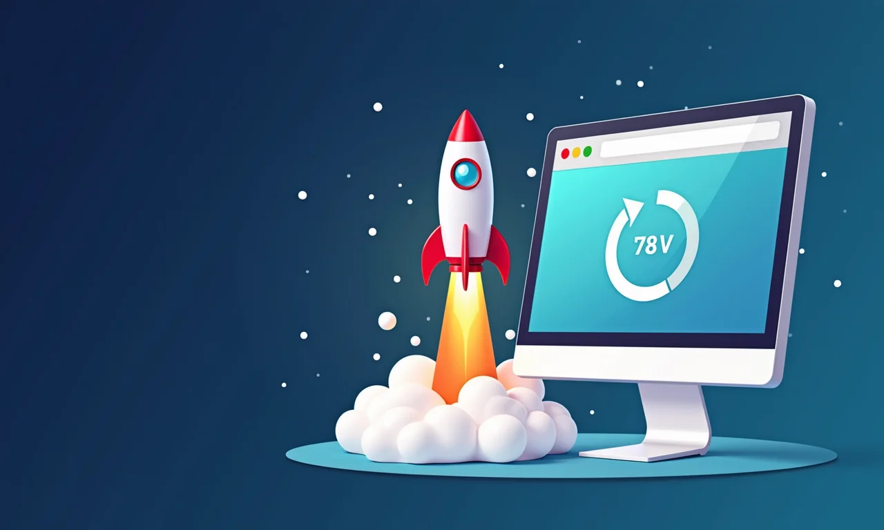 Carregamento de site impulsionado por turbo, com foguete representando performance.