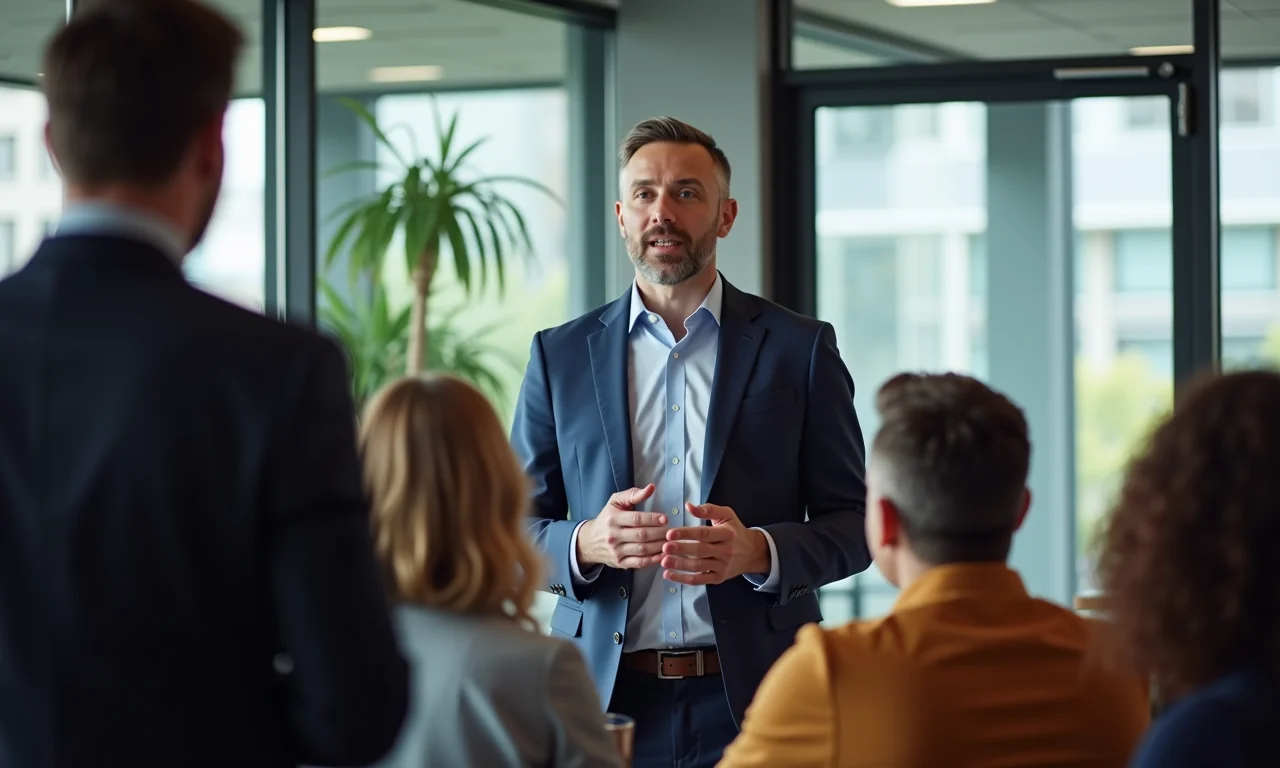 CEO inspirando sobre inclusão em ambiente de trabalho diverso.