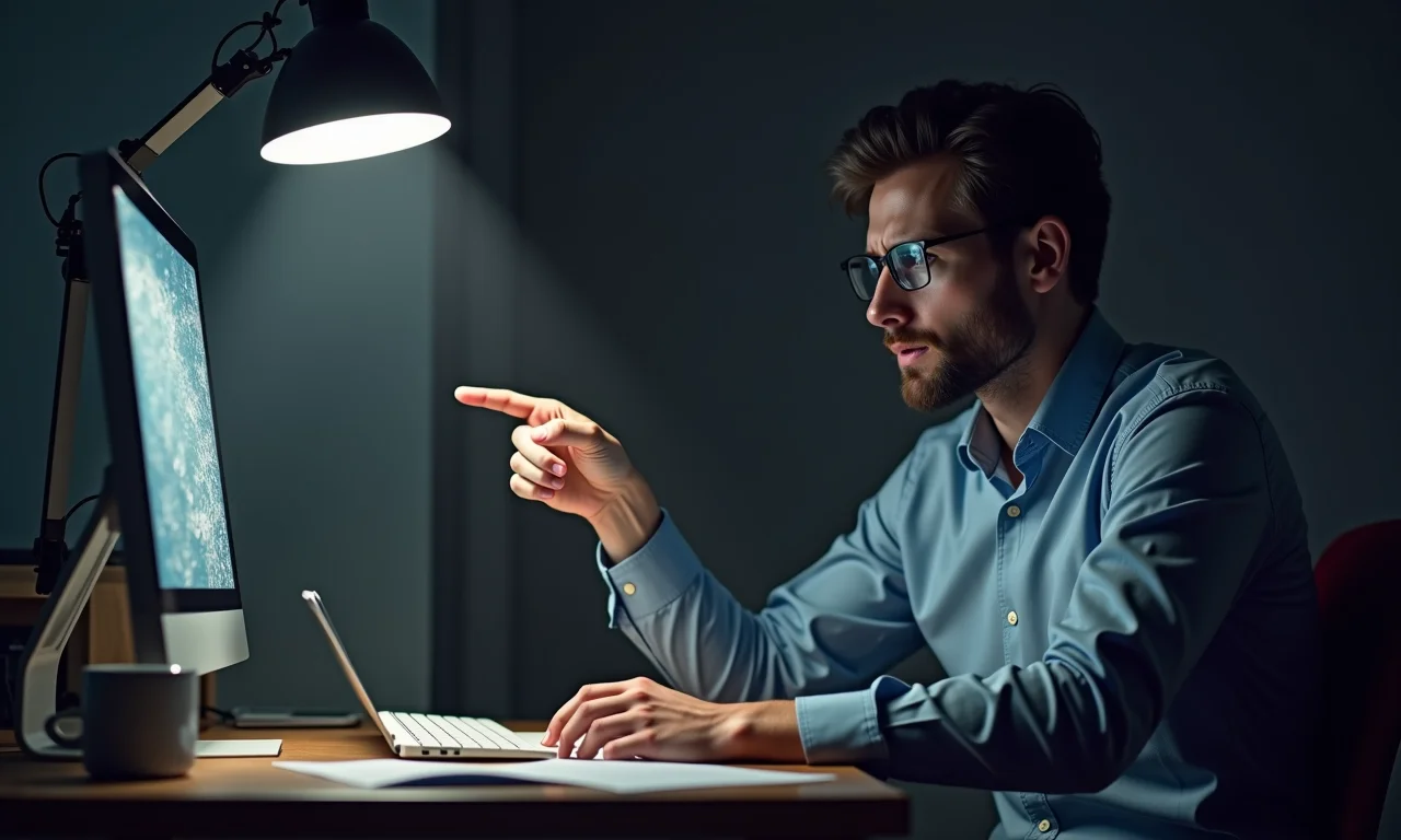 Cliente frustrado apontando para produto danificado em site de e-commerce, representando a falta de ética.