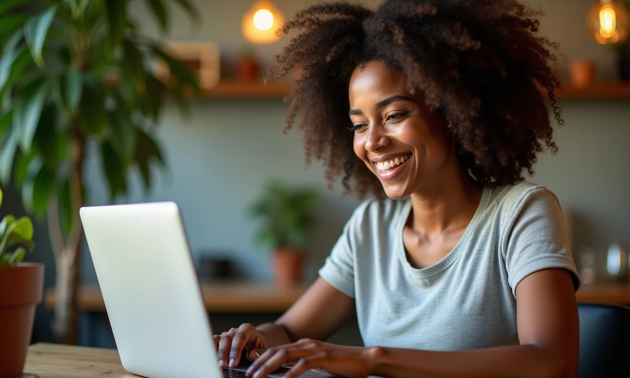 Cliente satisfeita interagindo com experiência de website personalizada.