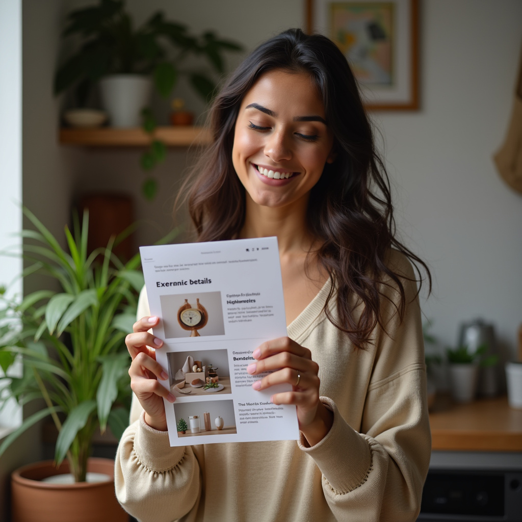 Commercial photography of a woman adding product details to her TikTok Shop, showcasing product Adicionando produtos à loja TikTok Shop.